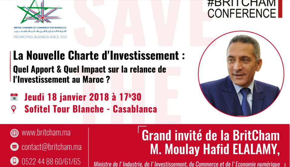 ندوة الميتاق الجديد للاستتمار بالمغرب بفندق سوفيتال البيضاء يوم 18 يناير 2018 الساعة 17 مساءا