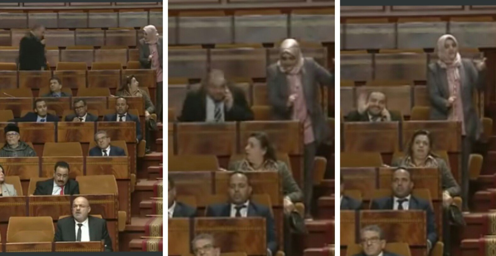 فضيحة برلماني يطير من مكانه داخل البرلمان الى جانب برلمانية اثناء تدخلها ليظهر على البث المباشر